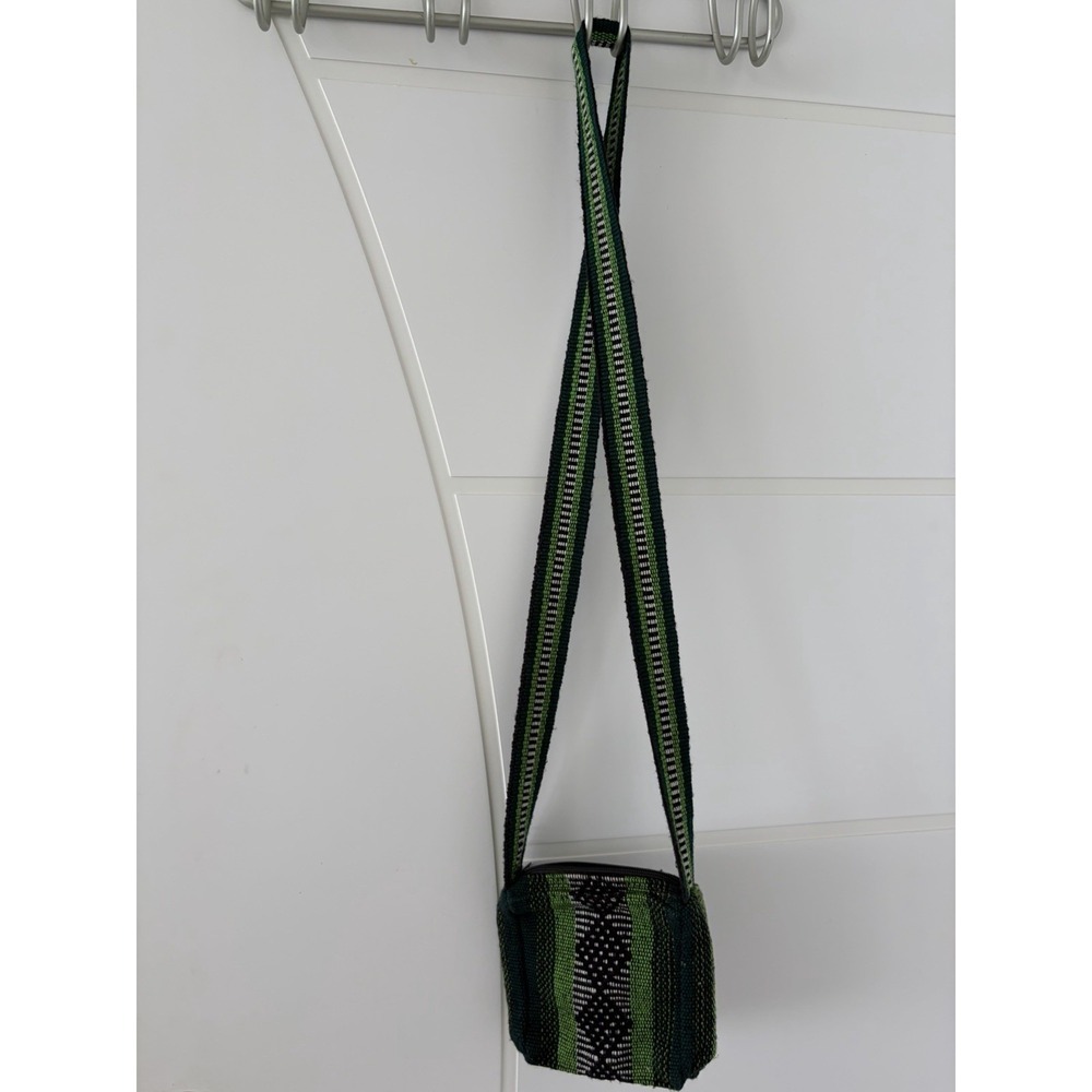Pinzon Handwoven Boho Crossbody Shoulder Bag Green Black Striped Purse - Picture 7 of 12
